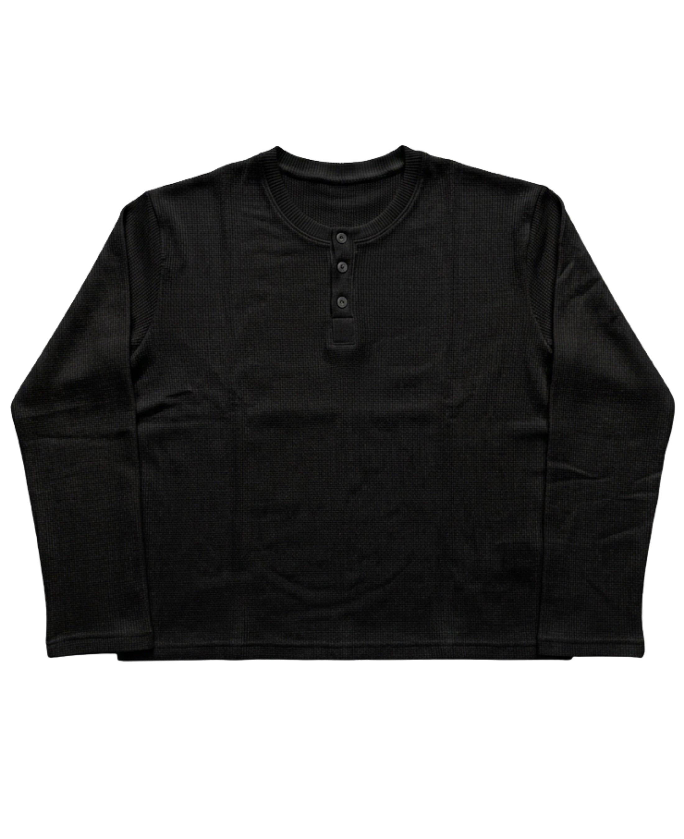 Black Henley waffle knit Front Design